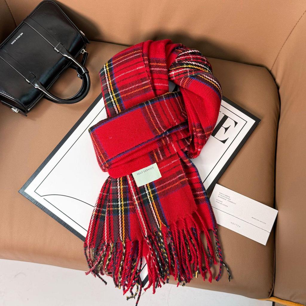 Elegant Red Plaid Scarf: Versatile High-End Shawl for Winter and Autumn