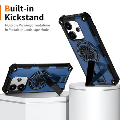 New For Magsafe Magnetic Fold Bracket Solid Color Soft TPU+Hard PC Armor Phone Case For Redmi Note 14 Pro Plus Bumper Back Cover