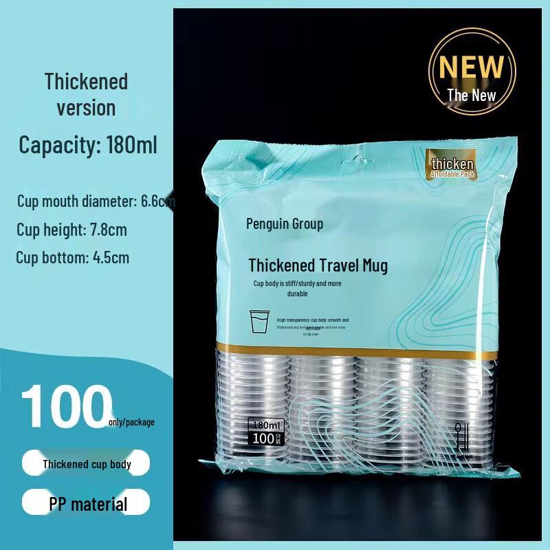 180ml Disposable Transparent Plastic Cups, 100-Pack
