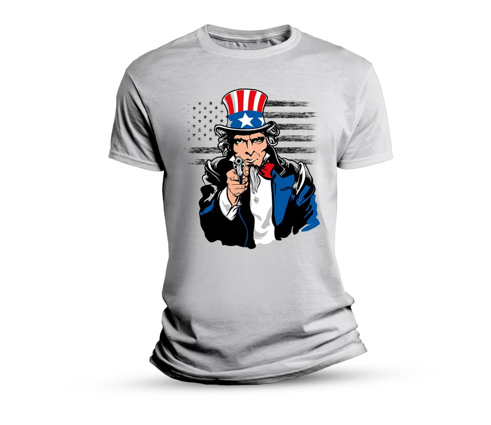 Uncle Sam w/ Gun T Shirt Faded American Flag Short Sleeve Men White S M L XL 3XL