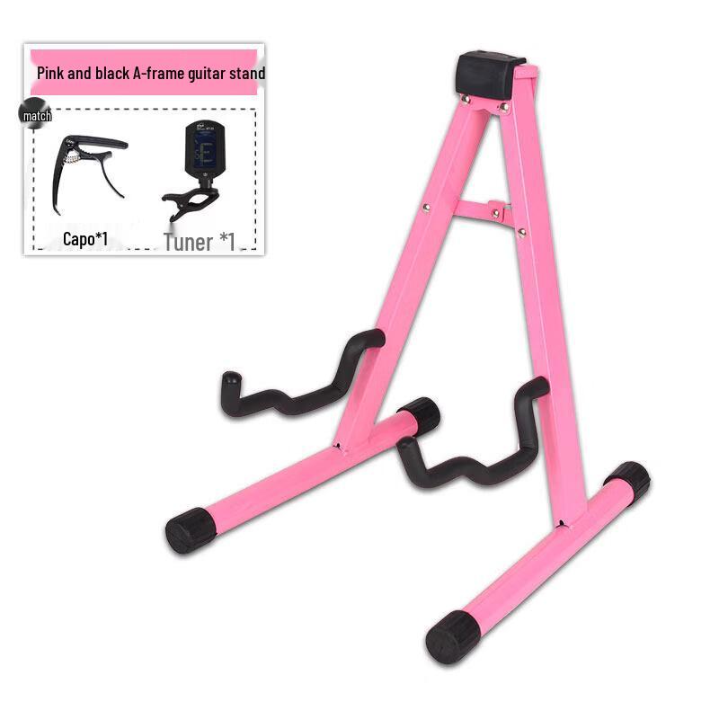Pink A-Frame Guitar Stand with Tuner and Foot Pedal