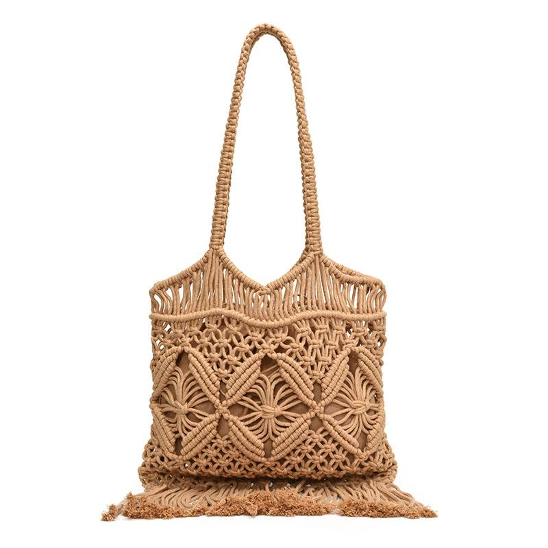 Korean Chic Retro Hollow Weaving Women's Bag Boho Style Tassel Bag Travel Vacation Beach Bag with a Large Capacity