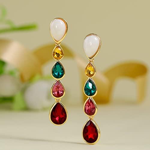 Estele Gold Plated Astonishing Drop Earrings Multicolour Crystals for Women