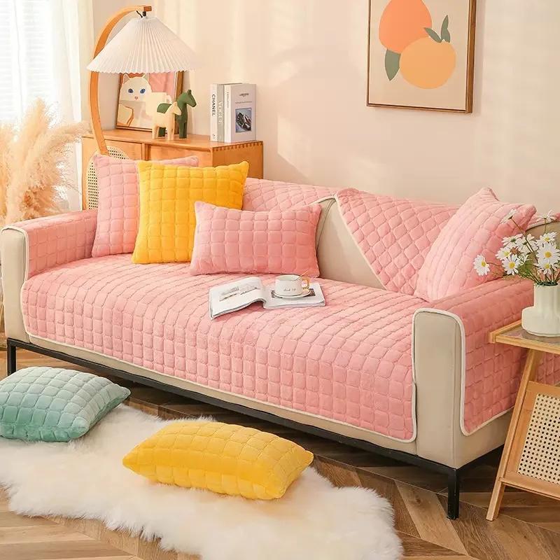 Copertura Ispessita per Tappetino da Divano Jacquard Foglie Nordiche Lounge Angolare a L Asciugamano per Divano Antiscivolo Protezione Copridivano per Casa Soggiorno