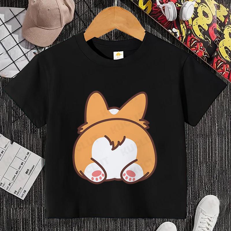 Sommer Kinder Top Corgi Print Kinder Kurzarm T-Shirt Mädchen Geburtstags T-Shirts Jungen Kleidung Lässiges O-Ausschnitt Shirt für Kind