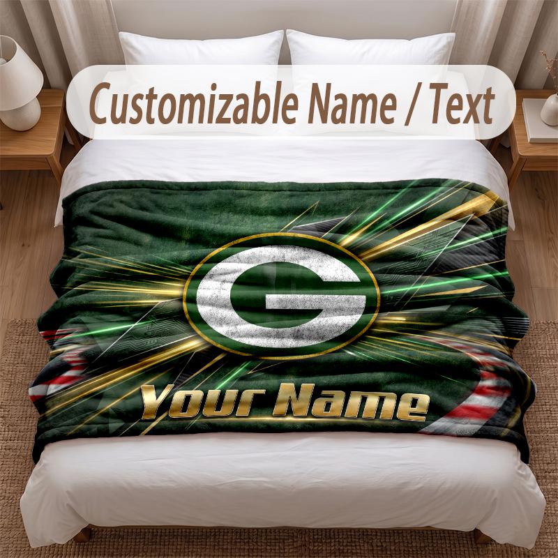 Green Bay Packers Bedruckte Flanelldecke Benutzerdefinierter Name Text Weiche Warme Decke für Schlafzimmer Feiertagsgeschenk