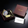 TREEWETO Mechanical Pocket Watch Antique Blue Dial Skeleton Roman Numerals Gold Double Hunter with Chain Lid