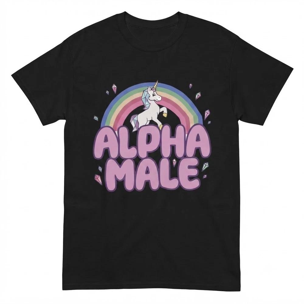 Ironic Alpha Male Unicorn Rainbow Funny Unisex Black Tshirt 2XL