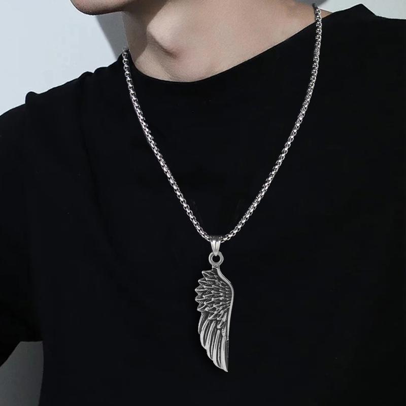 Retro Feather Wings Pendant Necklace For Men Women Hip Hop Style Copper Color Stainless Steel Neck Chain Fashion Jewelry Gifts