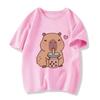 Funny T Shirt Capybara with Turtle Loves Bubble Milk Tea Printed T Shirt Girls/Boys Kawaii Kids Clothes Harajuku Shirt Tops