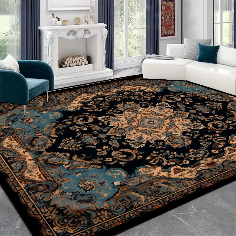 Persian Style Luxury Big Carpets for Living Room Decoration Bedroom Green Anti Slip Rugs Ins Plush Customizable Large Area Mats