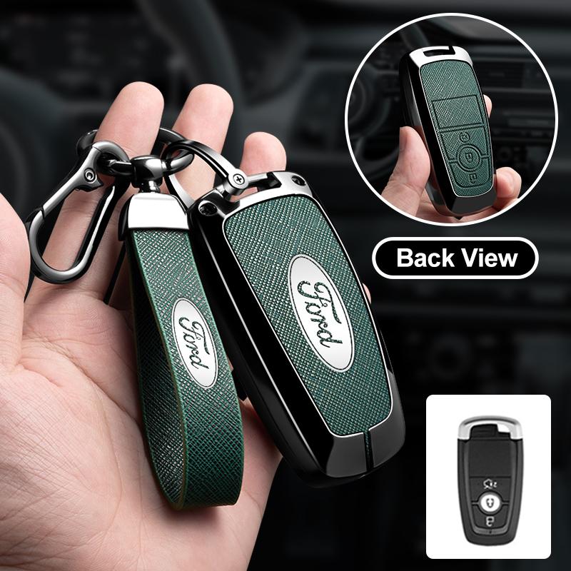 Styling Car Zinc Alloy Leather Remote Key Case For Ford Mustang 2017 Edge F250 2018 Fusion/New Mondeo/Expedition Accessories