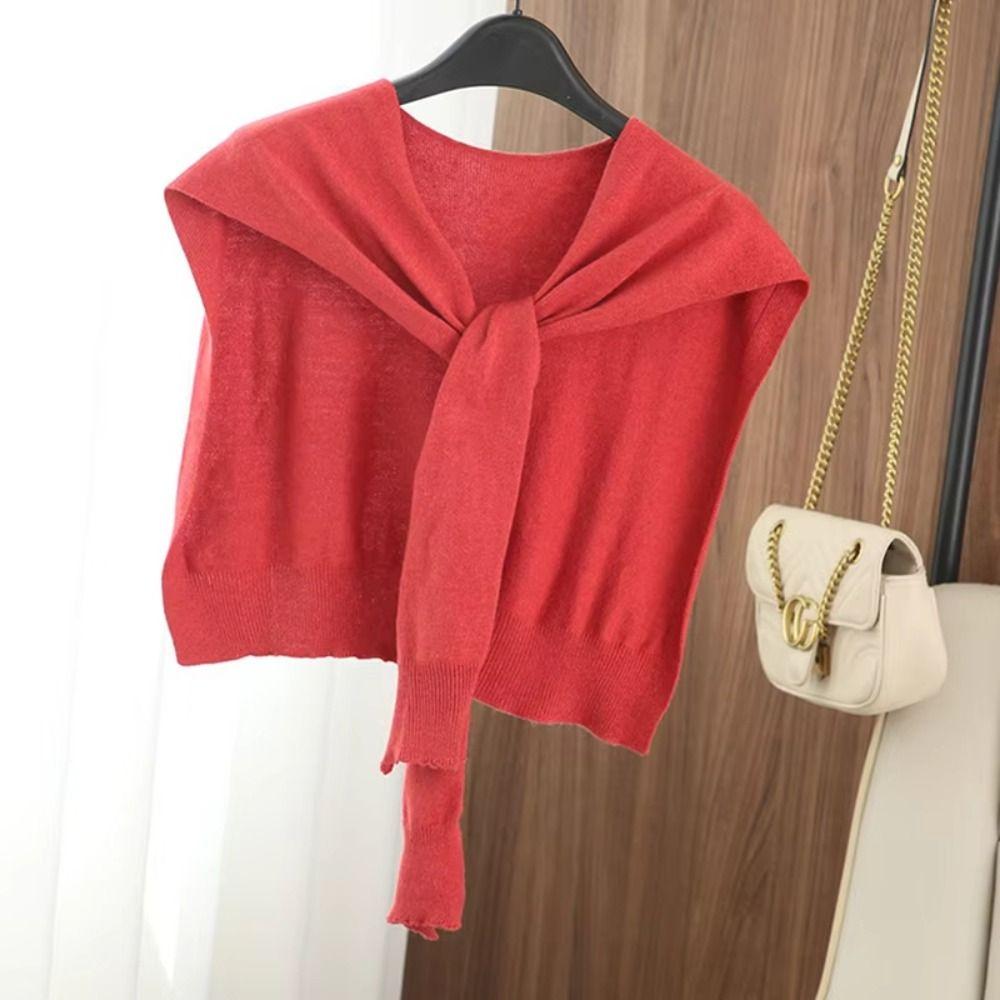Striped Knitted Shawl Thin Warm Shoulder Wrap Trendy Shoulder Protection Scarf Korean Style