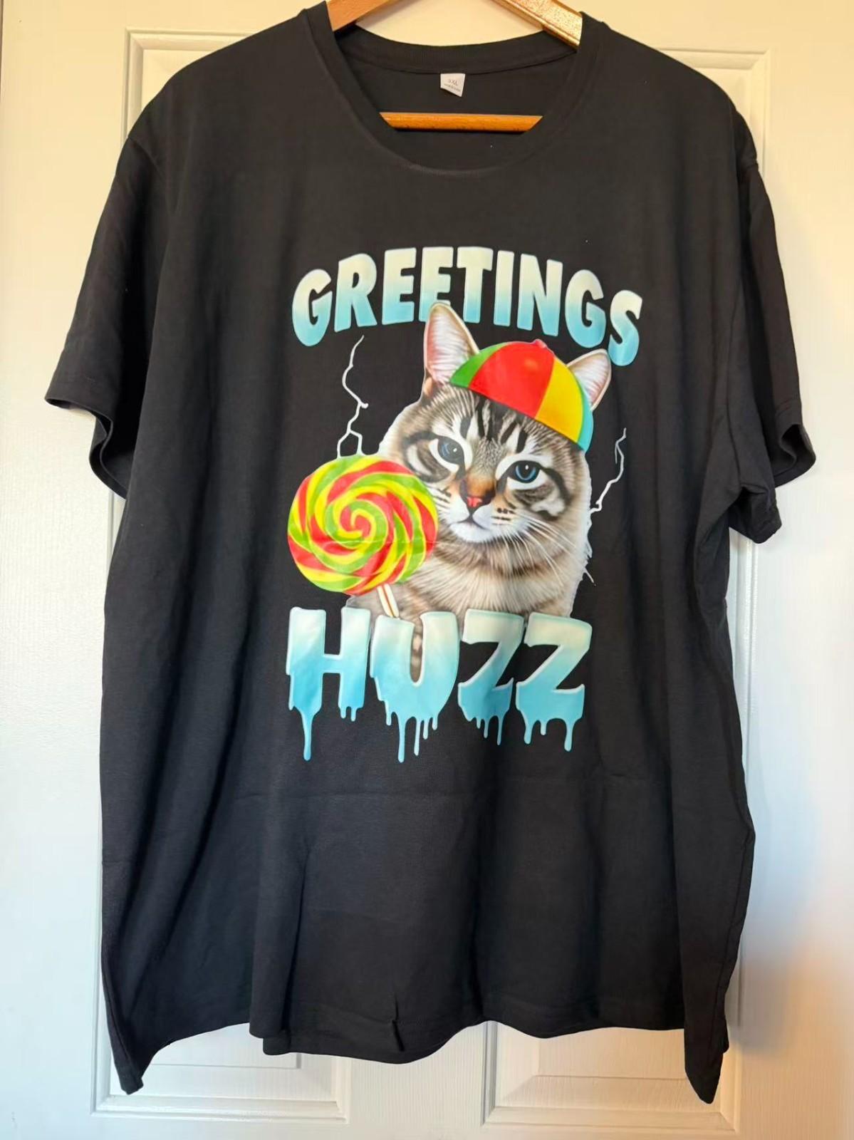Greetings Huzz Funny Cat Shirt Lollipop Graphic Tee Meme Cat Shirt XL