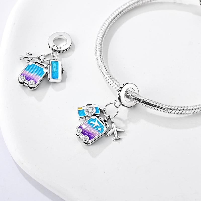 Pink Series Original Copper Charm Bead Travel Airplane Pendant Fit Original Bracelet Necklace For Women Diy Gift