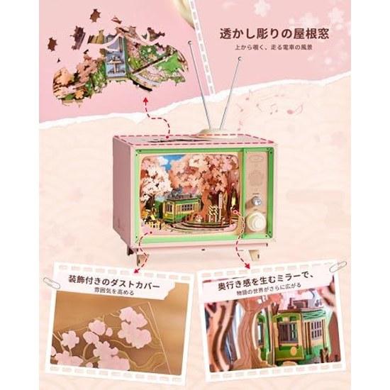 ROBOTIME 3D puzzle wooden music box handmade cherry blossom train journey Japanese interior romantic atmosphere healing craft kit children adults Year