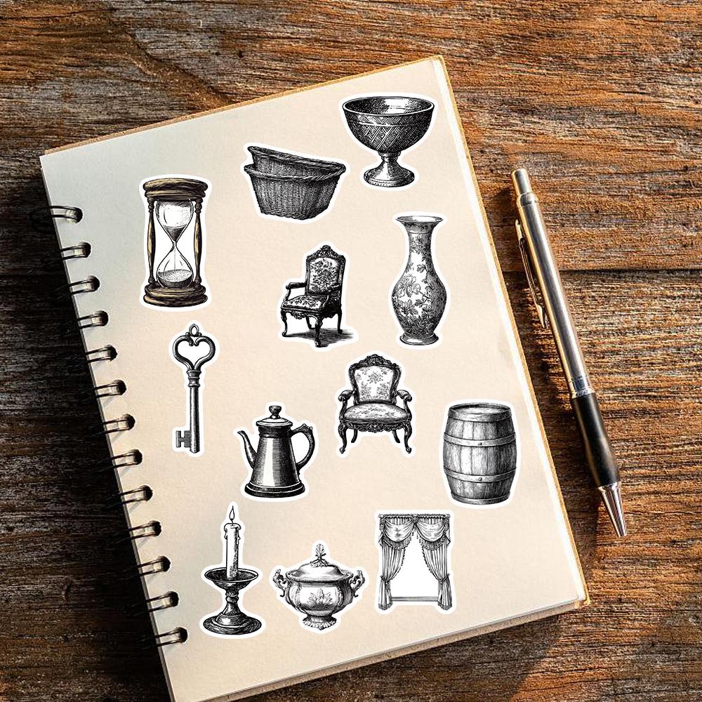 60pcs Black and white retro Aesthetic Stickers Scrapbooking Skateboard Fashion Phone Diary Stationery Phone Graffiti Dormitory