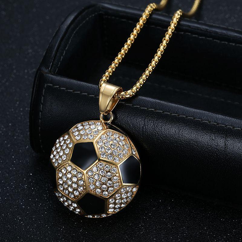 European and American Jewelry Fashion, Exquisite Gold-plated Diamond-encrusted Football Pendant Necklace 2026 60CM