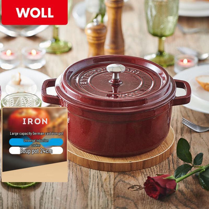 WOLL 24cm Cherry Red Cast Iron Enamel Soup Pot