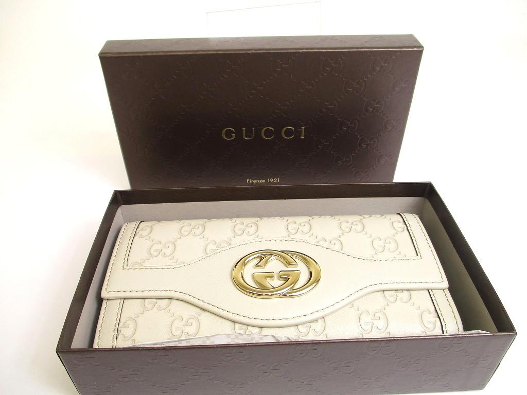 Authentic GUCCI Interlocking G Off White Leather Bifold Long Flap Wallet #706  Refurbished