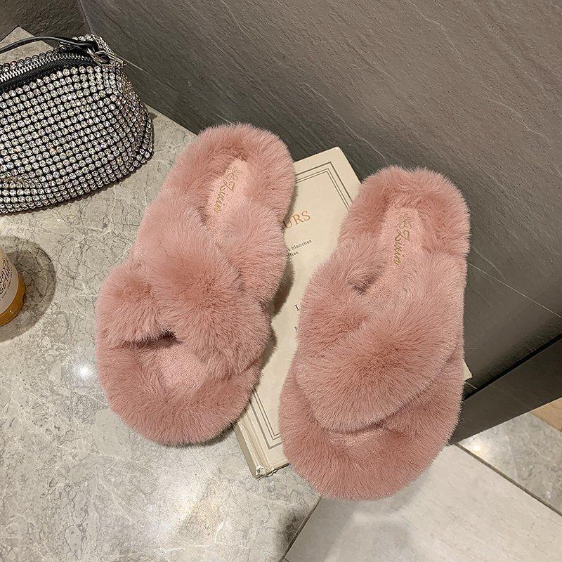 New Cotton Word 2025 Internet Celebrity Mao Mao Slippers Autumn and Winter Versatile Warm Slippers Wear Thick Women's Home Pink