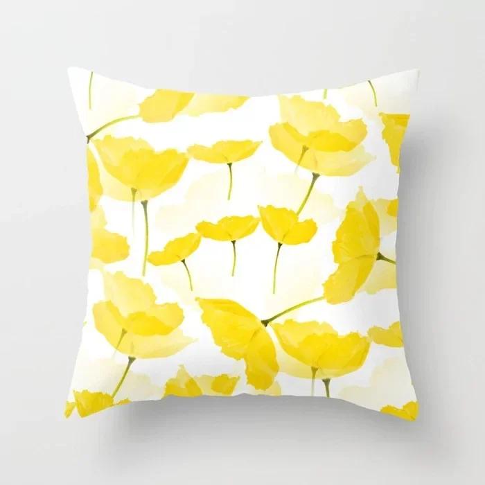 Yellow Plant Flower Decorative Cushion Cover Polyester Throw Pillow Cover Pillowcase For Sofa Home Decor 45X45Cm Fundas De Cojin