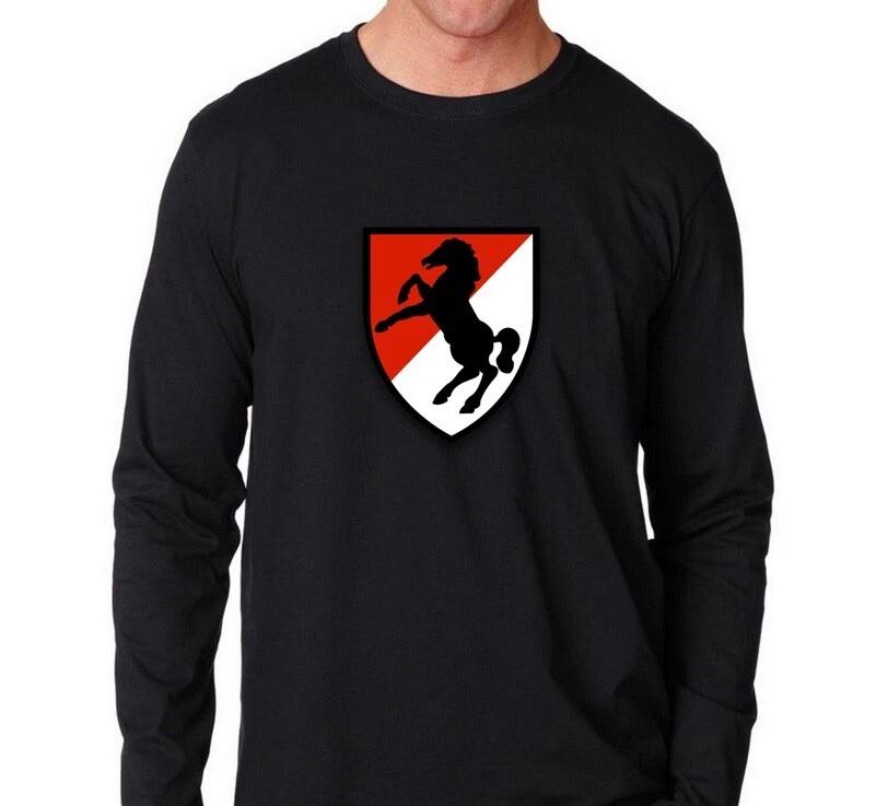 US Army 11th Armored Cavalry Regiment Horse Patch T-Shirt Black Long Sleeve M