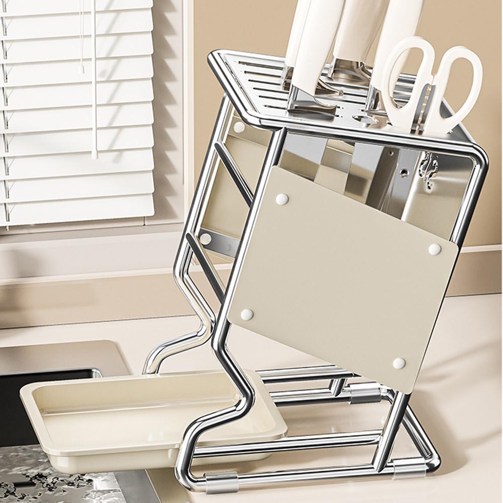 Stainless Steel Kitchen Knife Holder Organizer Countertop Multifunctional Utensil Storage Rack