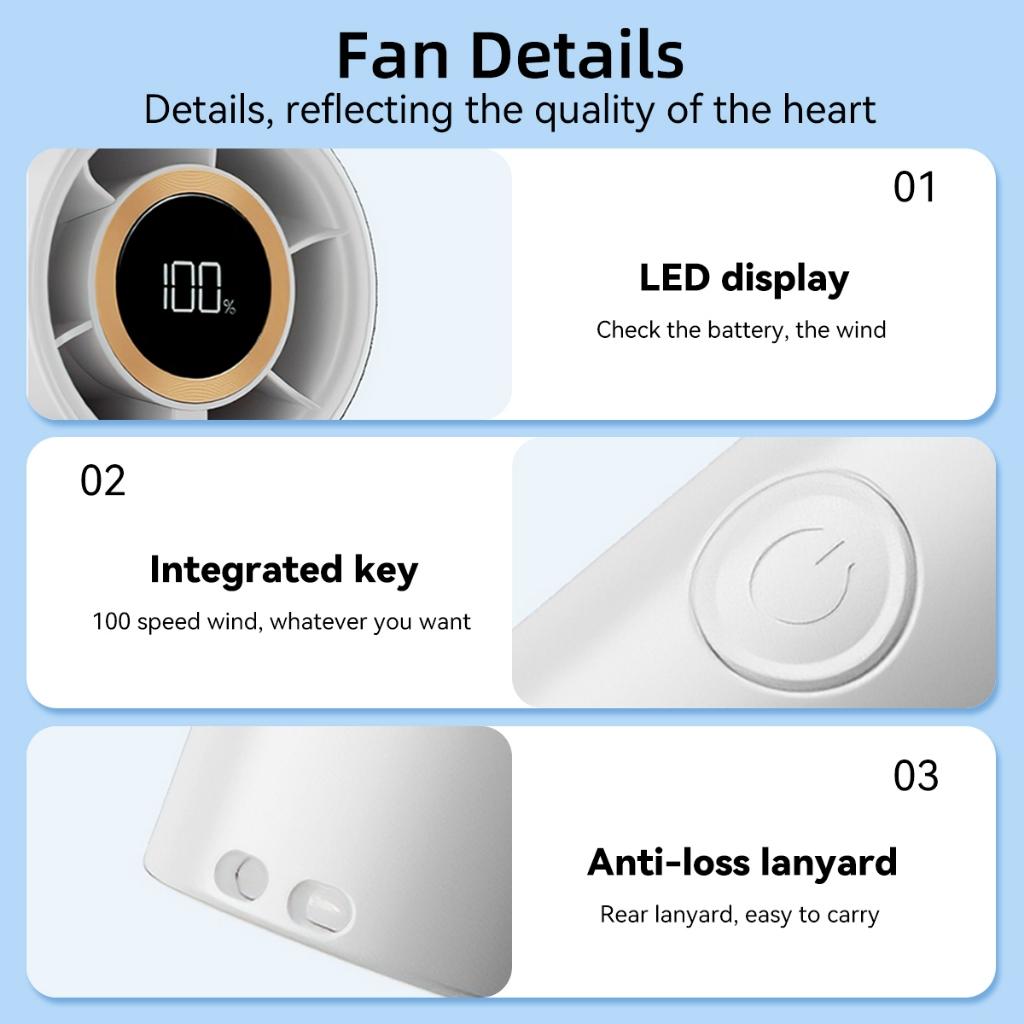 Bærbar vifte Høyhastighets Håndholdt USB-lading Digital skjerm 100-hastighets vind Turbo Liten vifte