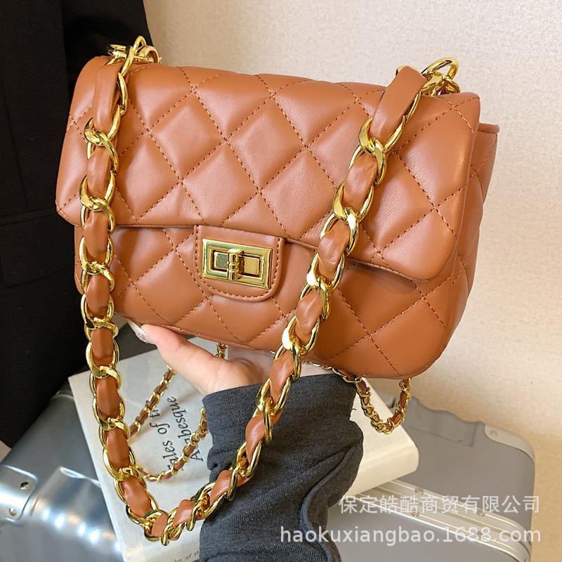 Rhombus embroidery thread small bag 2025 spring and summer new women's bag popular chain messenger bag shoulder small square bag