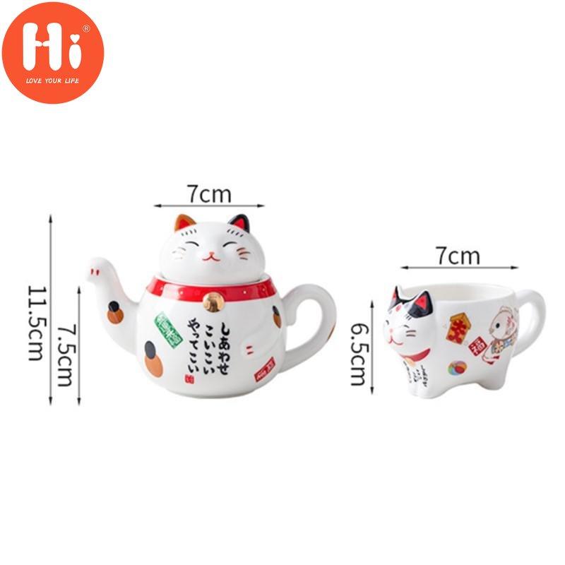 Hi Cute Japanese Lucky Cat porcelánová čajová sada Kreativní Maneki Neko keramická konvice na čaj se sítkem Kancelářský hrnek na čajovou konvici na vodu