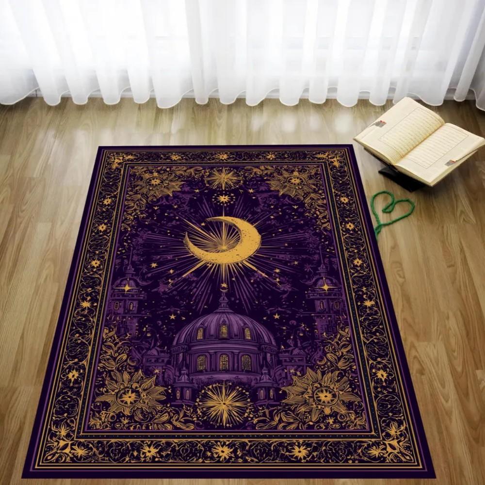 

Islamic Prayer Carpet Mat Rug Home Decoration Gold Crescent Moon Pattern Dark Purple Navy Blue Background Worship Floor Decor 40X60cm
