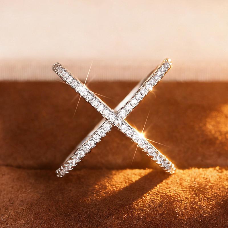 925 Sterling Silver Simple Cross Design Ring for Women Stylish Daily Party Accessories with Shiny CZ Low-Key Lady Finger Jewelry