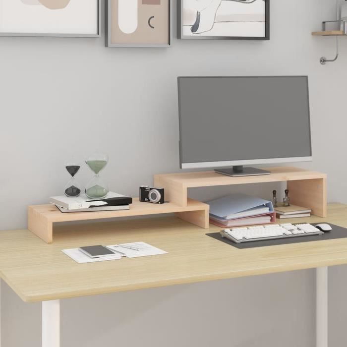 VidaXL Support pour moniteur (52-101)x22x14 cm Bois de pin solide 814014