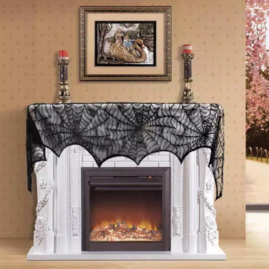 1/2pcs-Halloween Fireplace Cloth Black Lace Halloween Table Runner Halloween Cobweb Tablecloth Outdoor Party Decorative Cloth