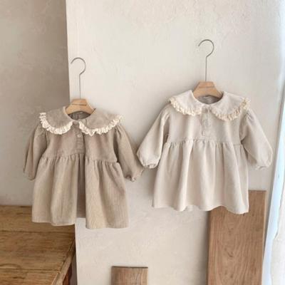 Girls Baby Cotton Corduroy Dress Long Sleeves Medium Children's Versatile Casual Lace Lapel Petticoat Baby Dress