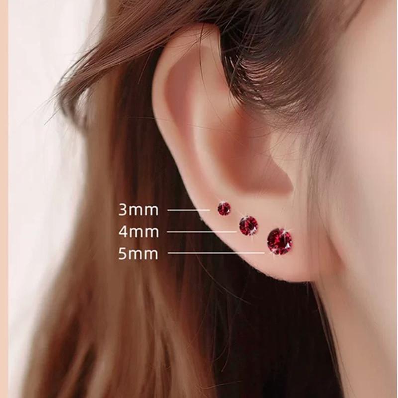 Beixi 925 Sterling Silver Red Garnet Cubic Zirconia Stud Earrings, 3-8mm, Various Sizes Available