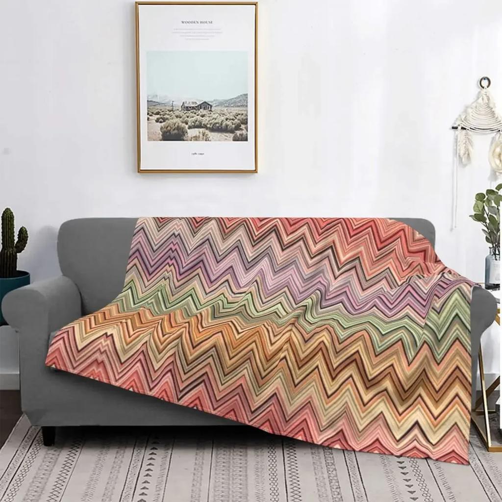 Coperte Plaid in Flanella Stile Boho Chic Moderno con Fantasia a Zigzag Traspiranti Morbide Autunnali Geometriche Multicolore per Divano Letti Bambini Adulti