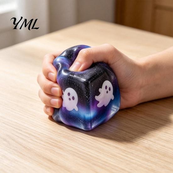 Handmade Diy Craft Accessories Halloween Ghost Squeeze Cube, Glitter Slow Rising Fidget Toy, Unique Board Game Dice Soft Decompression Sensory Toy for