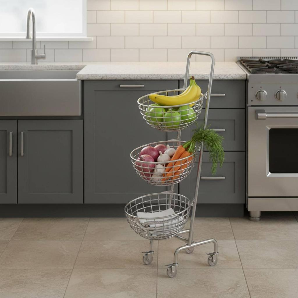 Kitchen Vegetable Trolley Multi-Purpose Metal Wire Fruit Basket Intended