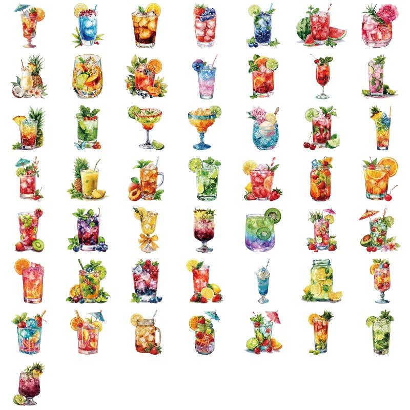 50 Pieces of Retro Cartoon Summer Drink Stickers for Decorating Phone Cases, Skateboard Water Cups and Waterproof Stickers