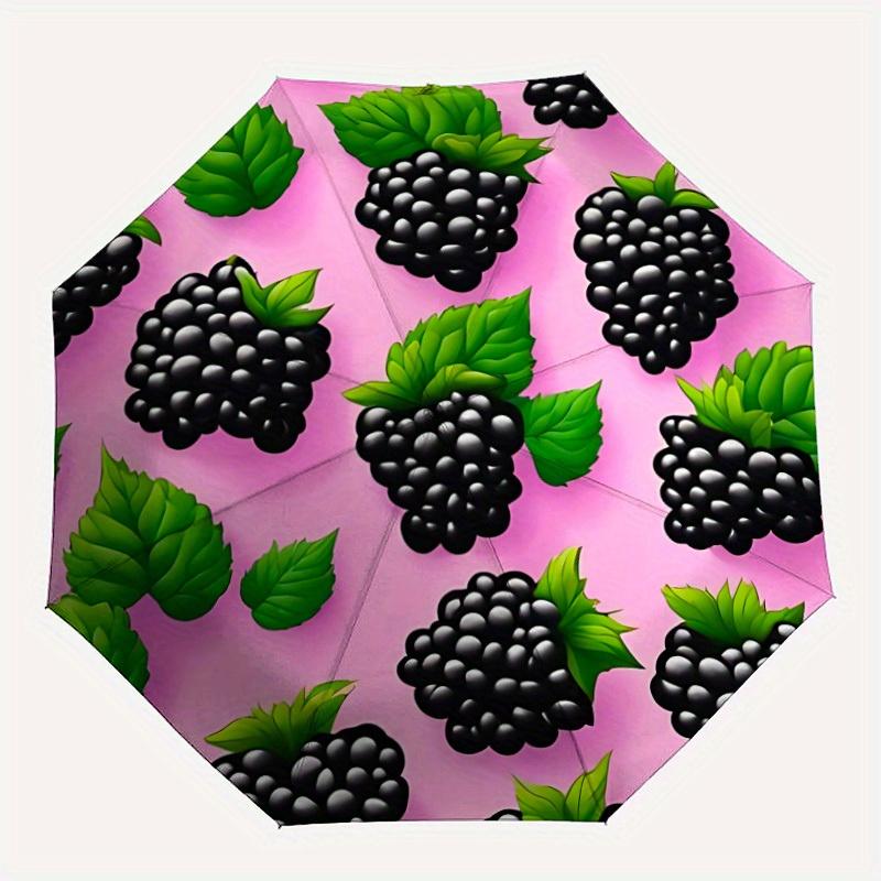 1pc Blackberry Pattern Automatic Opening/Closing Folding Umbrella with 9 Ribs, Plastic Handle, Windproof Portable Sunshade Umbrella y250726049