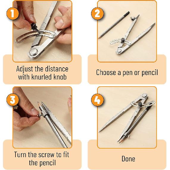 Mr. Pen- Professional Compass for Woodworking, 8 Inch Compass with Wing