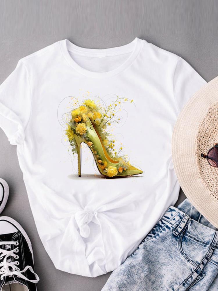 (Asian Size) love heart flower trend  Print Short Sleeve T-shirts Fashion O-neck Female Casual Women's Top T Clothing  Graphic Tee