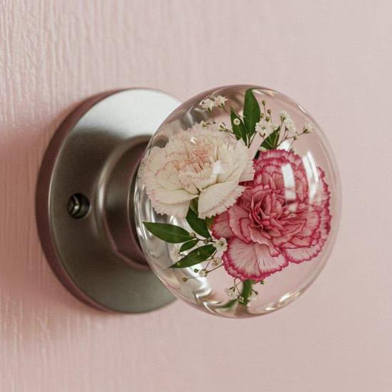 Decorative Door Knob Round Clear Flower Animal Door Handle Nature Inspired Home Office Door Knob Hardware Replacement Home Improvement