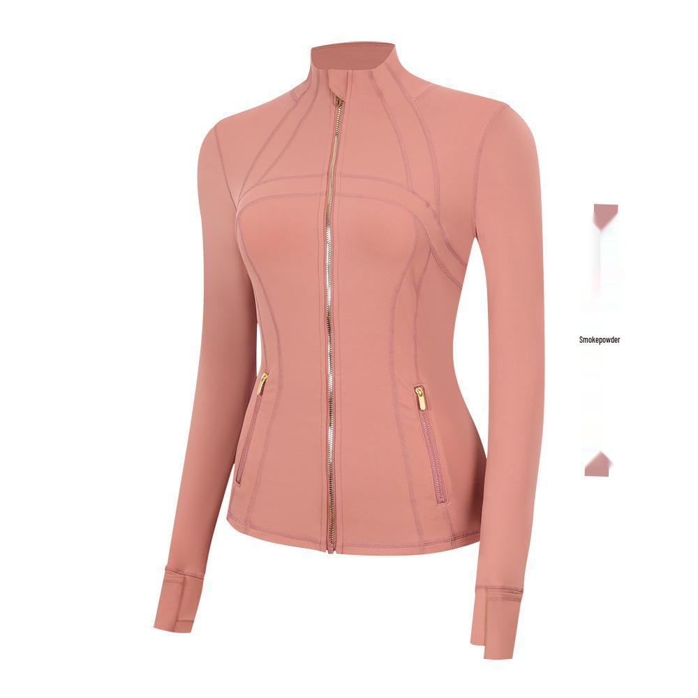 Lulu Women's Slim Fit Stand Collar Yoga Jacket with Gold Zipper – Long Sleeve Sports Fitness Outerwear