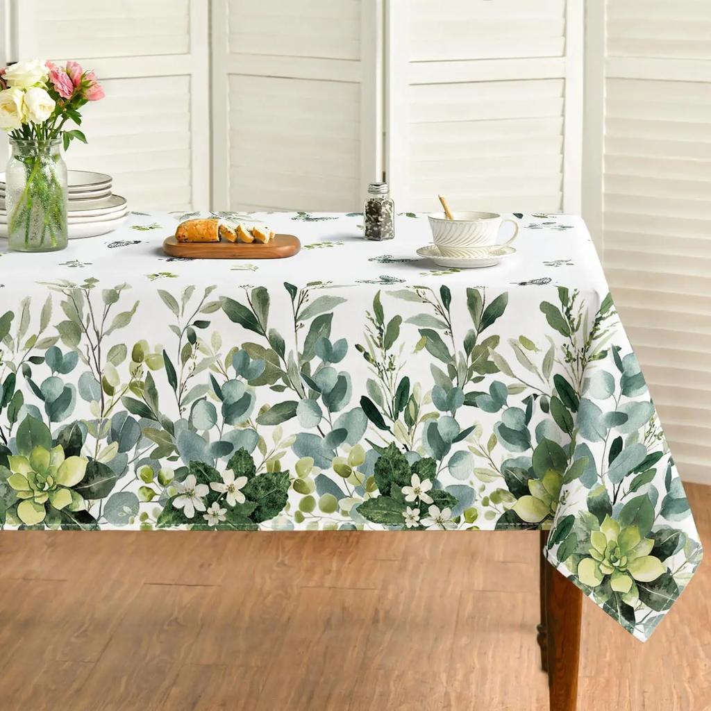 Rectangular Horaldaily Spring Summer Tablecloth Eucalyptus Floral Table Cover for Party Picnic Dinner Decor