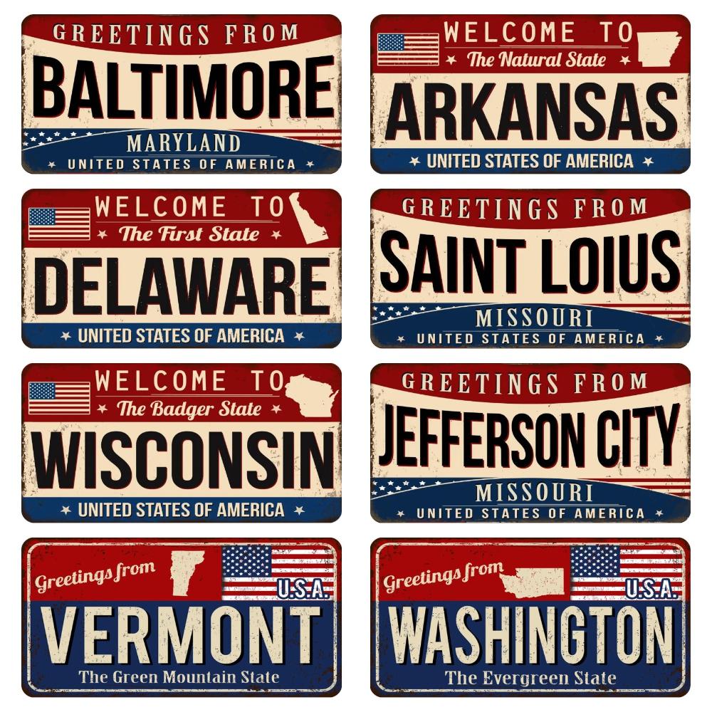 Vintage USA Metal Plates, Retro California 15x30cm Plaque, Florida Metal Tin Sign Poster, Bar, Garage, Gifts, Room Decor WY289