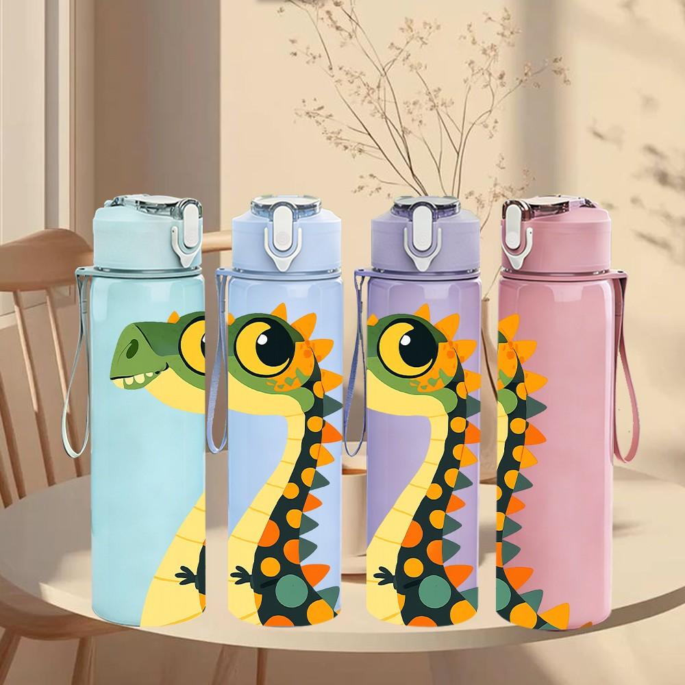 1PC Tall Green Dinosaur Cartoon 750ml Color Plastic Sports Water Bottle Leakproof Flip Straw Lid Suitable for Sports Office Home Use