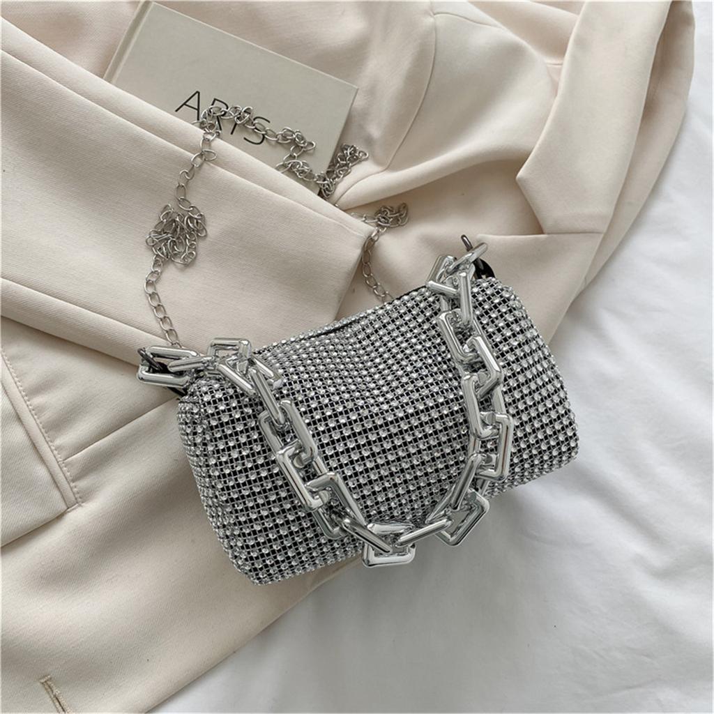 Women'S Bag Rhinestone Chain Fashion Handbag Ins Small Square Shoulder Bag Hundred Crossbody Bag Cell Phone Bag